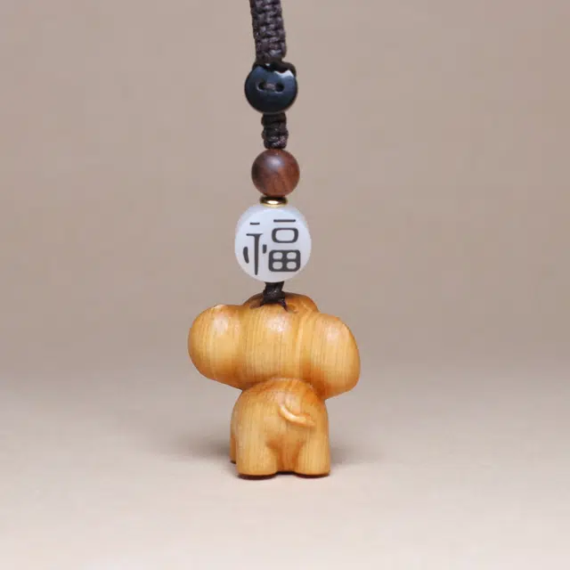 檀欣 原木雕刻小飞象汽车钥匙扣 招财纳福 实木背包 崖柏 挂件 男女同款情侣款