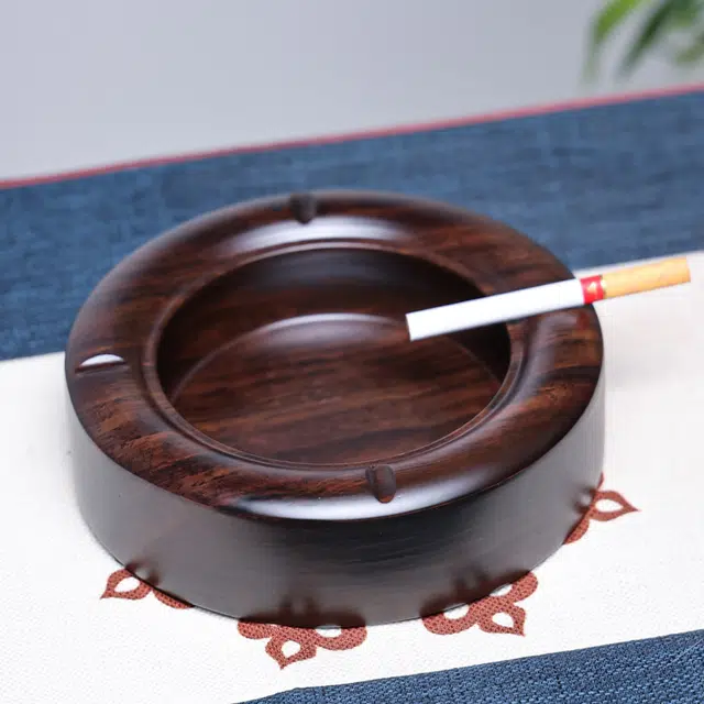 檀欣 新中式 复古实木整料掏空超大烟灰缸桌面摆设装饰品 好运 家用客厅高级感办公室创意工艺品 黑檀 木作摆件 男女同款情侣款