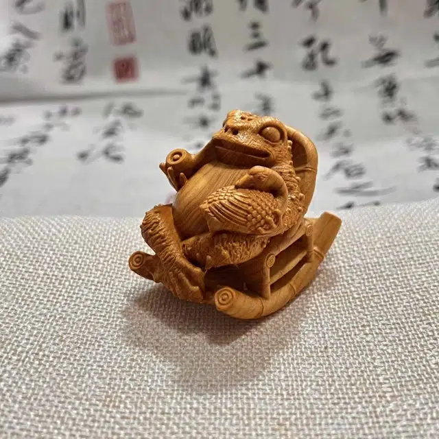檀欣 复古 原木雕刻（悠然自在）蟾蜍文玩转运把件#好运 招财纳福平安 随身把玩家居工艺品 崖柏 摆件 男女同款情侣款