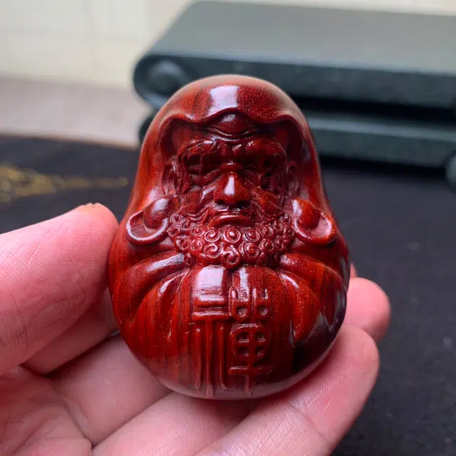 檀欣 国风 手工雕刻静思达摩禅摆件 复古中式高档红木实木雕琢 纳福平安 家居客厅 木质檀香 木作把件 男女同款情侣款 紫檀