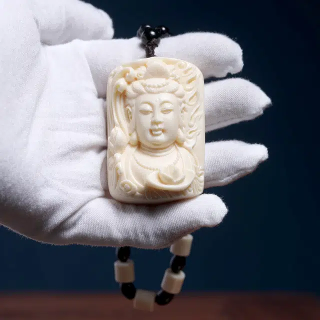 檀欣 南海观世音佛像 平安吉祥 文玩手工编绳随身盘玩迷你把件汽车 车内装饰品 象牙果 吊坠 男女同款情侣款