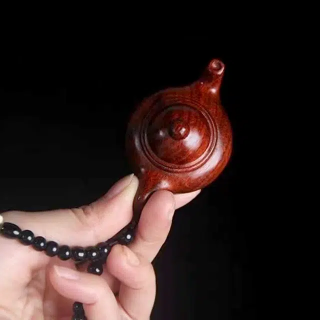 檀欣 新中式 原木精雕刻把把壶文玩创意随身携带盘玩工艺品摆件 打麻将 血檀 木作手把件 男女同款情侣款