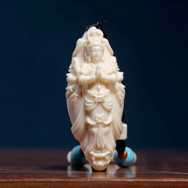 檀欣 国风 本命佛 千手观音吊坠 招财纳福 家居汽车装饰品 文玩盘玩把件 象牙果 挂件 男女同款情侣款
