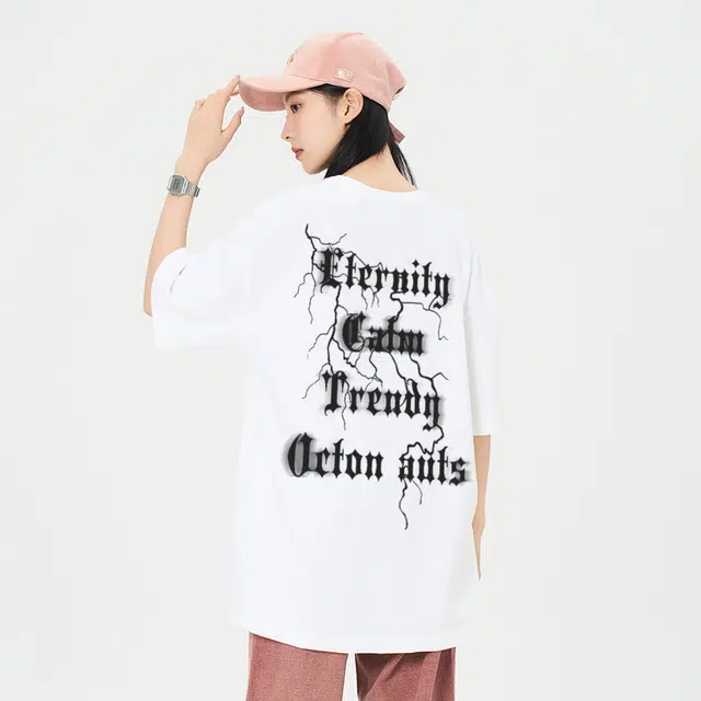 海底小纵队 美式高街旋涡涂鸦闪电哥特风穿搭排版短袖宽松潮流无性别主义垂感系带短裤休闲运动套装 男女同款