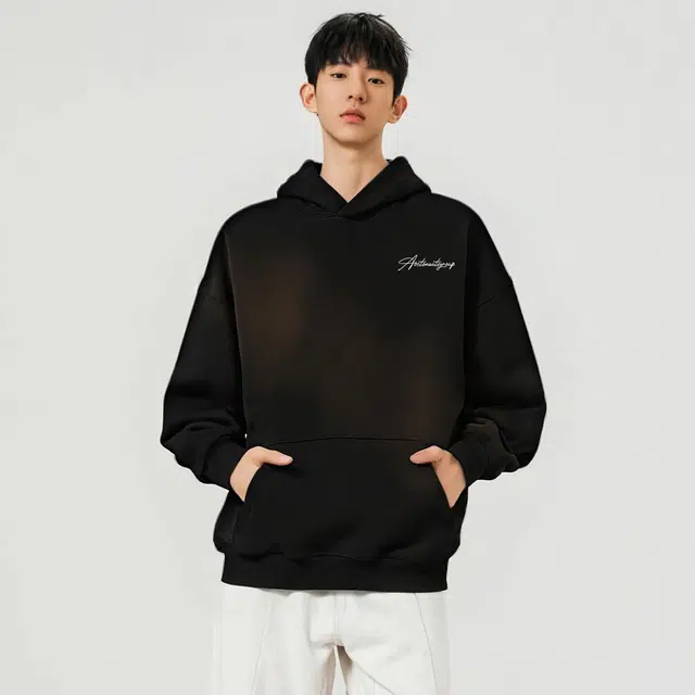 海底小纵队 美式复古高街宽松连帽百搭休闲通勤字母重磅长袖学院风落肩舒适卫衣 男女同款