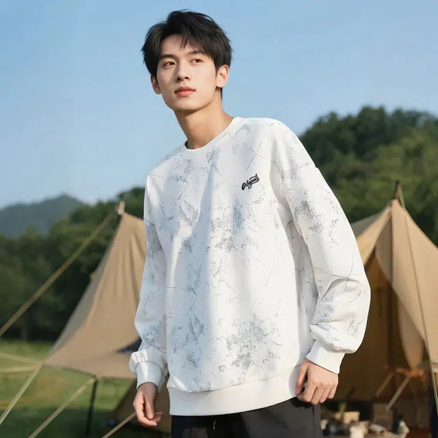 海底小纵队 美式高街系列扎染简约字母印花学院风时尚百搭单品潮牌休闲套头圆领长袖打底衫小众通勤运动无帽无性别春秋卫衣 男女同款