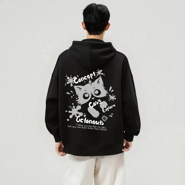 海底小纵队 美式复古高街宽松连帽百搭休闲通勤字母卡通印花重磅简约卫衣 男女同款
