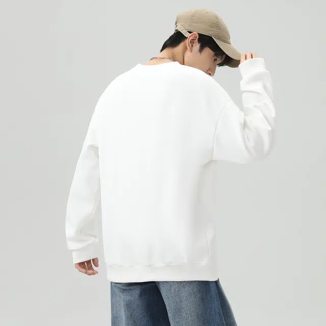 海底小纵队  美式高街可爱黑猫字母印花手绘日常保暖国潮复古加绒加厚宽松舒适百搭潮流休闲学院风纯色重磅落肩打底长袖圆领卫衣 男女同款