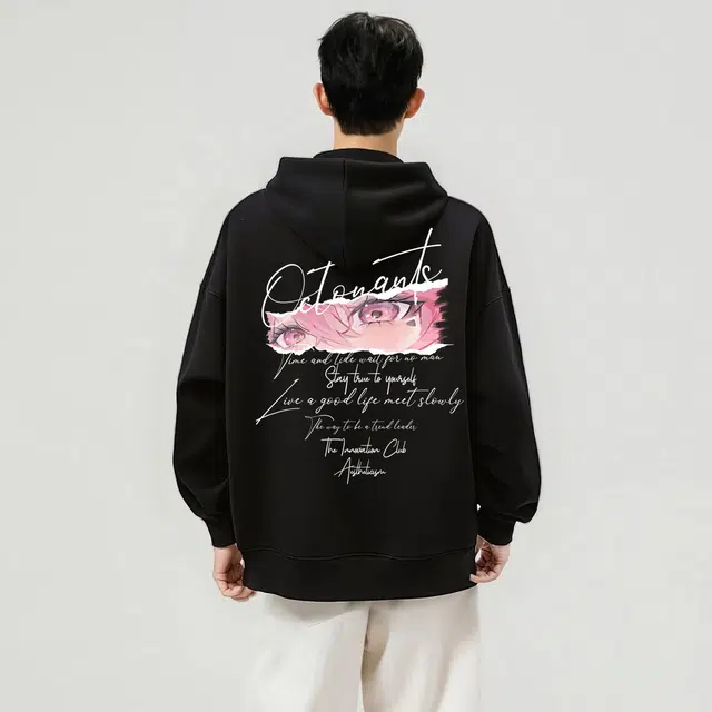 海底小纵队 美式复古高街宽松连帽百搭休闲通勤字母纯棉人物艺术字体印花重磅长袖学院风基础款落肩舒适加绒春秋国潮学生潮流卫衣 男女同款