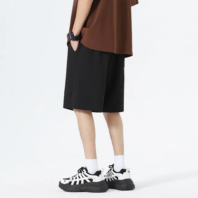 海底小纵队 美式复古经典两条杠凉感宽松舒适运动五分裤高街时尚简约速干透气直筒系带中裤青少年户外日常百搭休闲短裤 男女同款