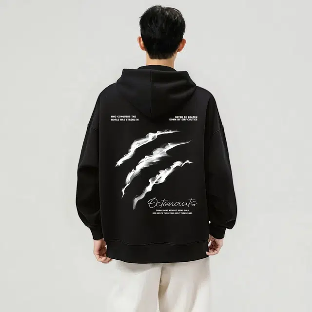 海底小纵队 美式高街字母品牌时尚烟雾抓痕印花宽松落肩上衣休闲长袖潮牌运动舒适嘻哈学院风学生百搭简约连帽无绳国潮卫衣 男女同款
