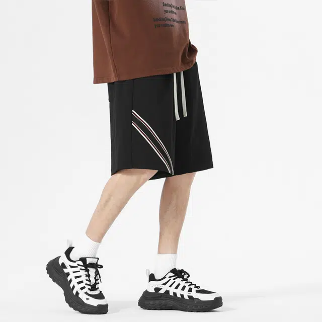 海底小纵队 美式复古经典两条杠凉感宽松舒适运动五分裤高街时尚简约速干透气直筒系带中裤青少年户外日常百搭休闲短裤 男女同款