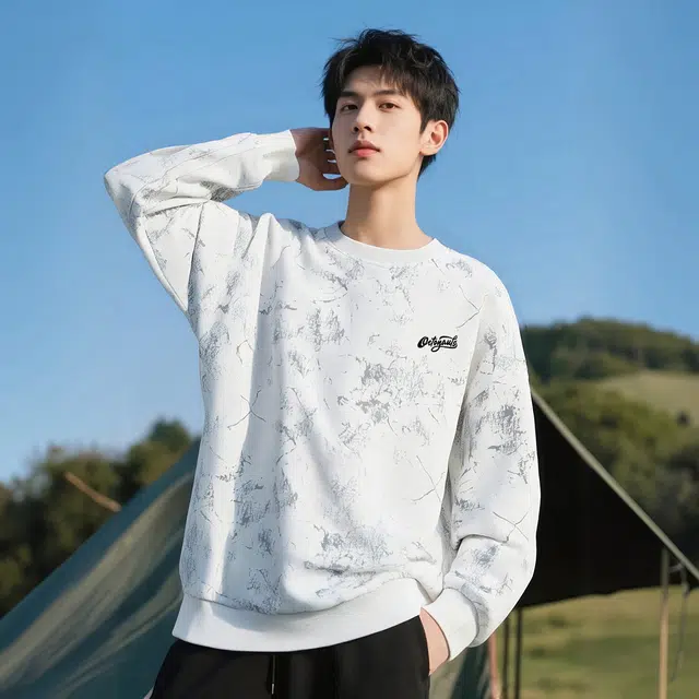 海底小纵队 美式高街系列扎染简约字母印花学院风时尚百搭单品潮牌休闲套头圆领长袖打底衫小众通勤运动无帽无性别春秋卫衣 男女同款