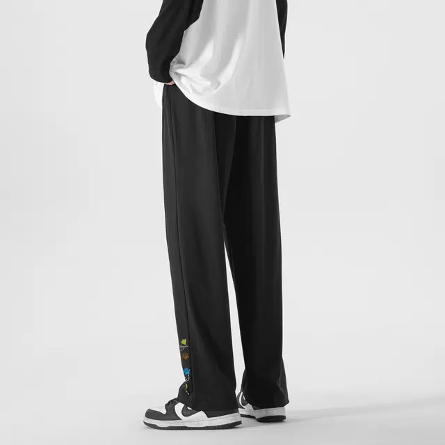 海底小纵队 美式高街简笔爪痕路线品牌字母印花宽松舒适透气直筒中腰系带长裤休闲裤 男女同款