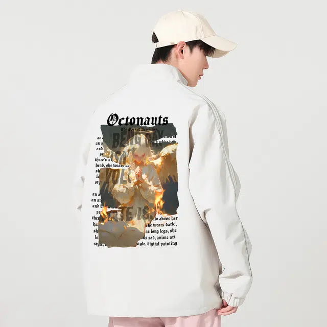 海底小纵队 美式潮流创意天使英文字母印花无性别主义日常通勤宽松休闲夹克外套 男女同款