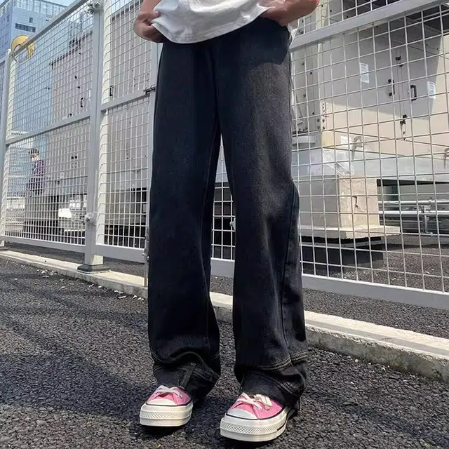 悍戈 美式复古嘻哈潮流高街风口袋废土阔腿拉链微喇百搭休闲裤牛仔裤 男女同款