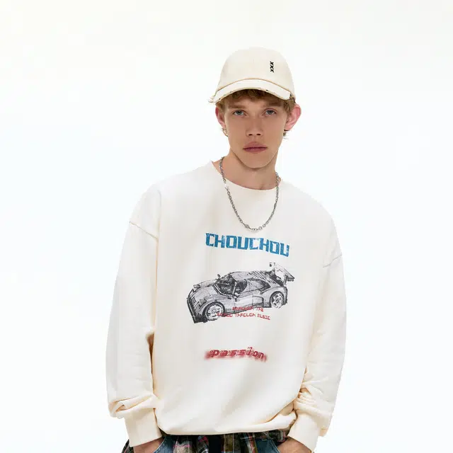 周同学 周杰伦 复古潮流纯棉重磅舒适保暖日复古机车印花简约百搭宽松休闲圆领套头卫衣 男女同款