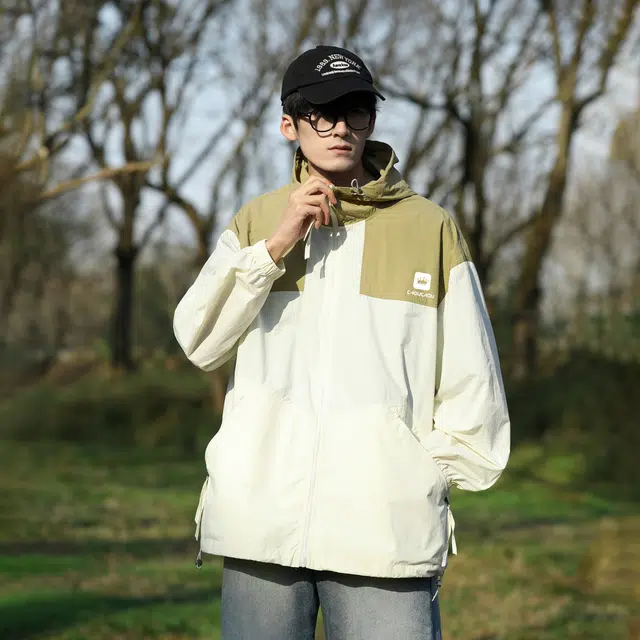 周同学 防紫外线简约拼色凉感科技吸湿排汗薄款透气户外运动训练跑步开衫休闲宽松防晒服 男女同款