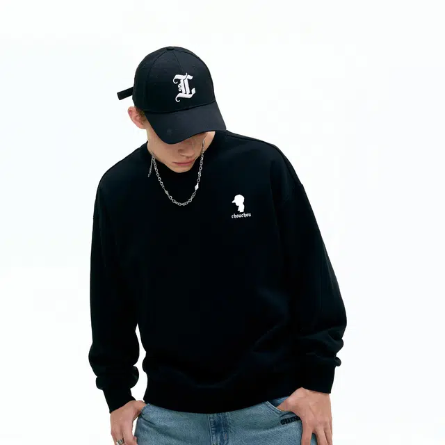 周同学 周杰伦 基础款百搭经典简约落肩宽松休闲舒适圆领套头卫衣 男女同款 黑色