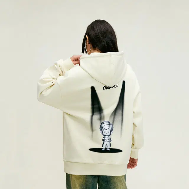 周杰伦 周同学 印花标志美式宽松休闲落肩百搭连帽套头长袖卫衣 男女同款