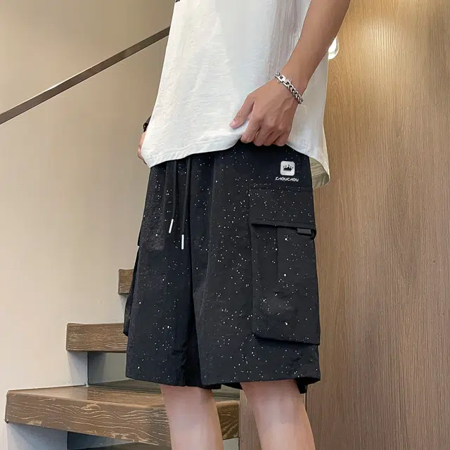 周同学 户外满天星复古纯色机能风多功能战术口袋百搭宽松运动休闲薄款透气舒适中腰五分工装短裤 男女同款
