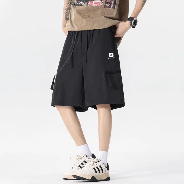 周同学 周杰伦 美式复古高街美拉德纯色简约多口袋通勤百搭户外山系中腰五分系带阔腿凉感直筒工装短裤 男女同款
