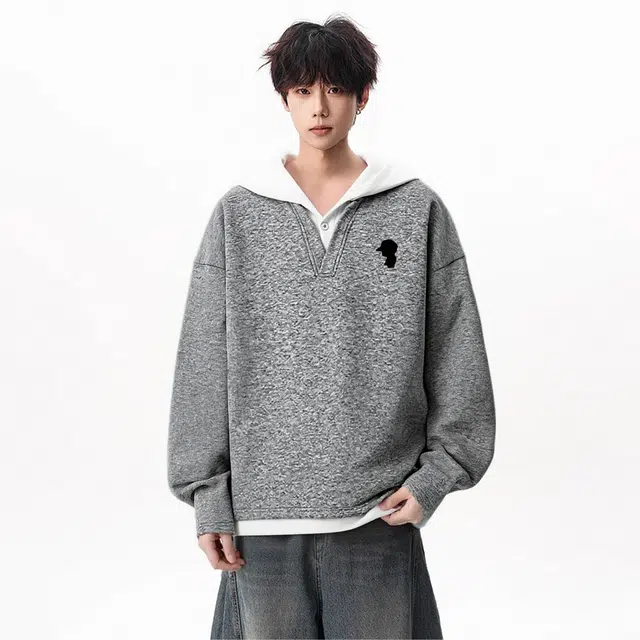 周同学 周杰伦 复古港风高街简约印花宽松休闲设计感假两件百搭通勤亲肤套头连帽长袖卫衣 男女同款