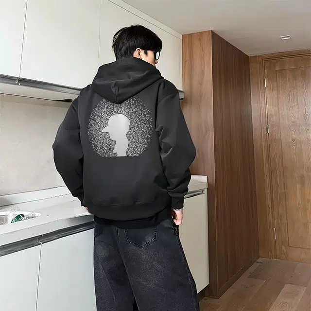 周同学 周杰伦 无口袋版美式重磅时尚百搭品牌烫钻设计高街加绒加厚休闲落肩袖嘻哈套头保暖宽松长袖连帽卫衣 男女同款