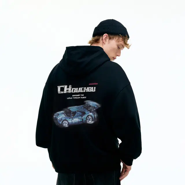 周同学 做旧复古印花图案潮流时尚宽松百搭休闲舒适连帽卫衣 男女同款