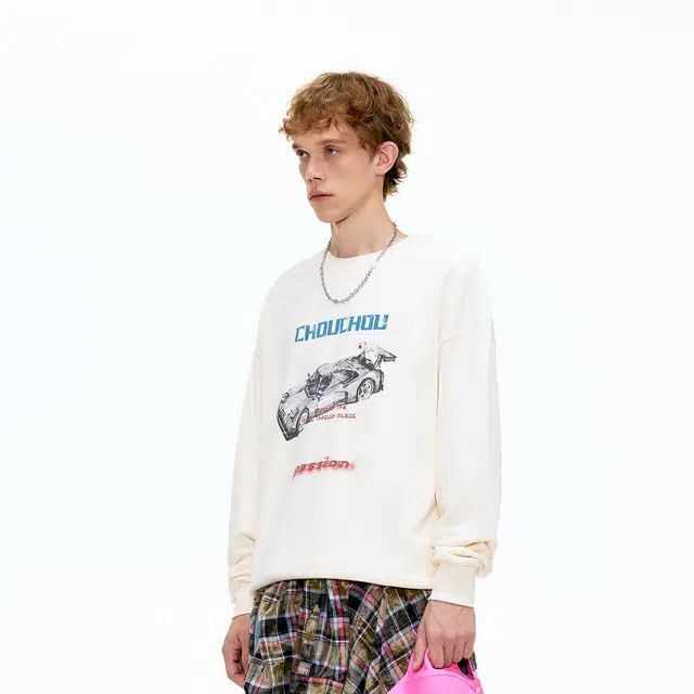 周同学 周杰伦 复古潮流纯棉重磅舒适保暖日复古机车印花简约百搭宽松休闲圆领套头卫衣 男女同款