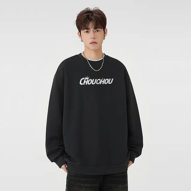 周同学 周杰伦 美式重磅时尚百搭品牌烫钻图案高街圆领加绒加厚休闲落肩袖嘻哈套头保暖简约舒适宽松长袖卫衣 男女同款