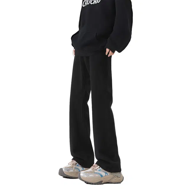 周同学 周杰伦 美式复古基础款高街水洗做旧废土风舒适亲肤高级感显高显中腰加绒可选宽松休闲通勤直筒垂感弯刀微喇牛仔裤 男女同款