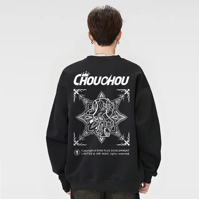 周同学 周杰伦 嘻哈街头美式复古腰果花字母宽松百搭休闲纯色学院风套头落肩圆领卫衣 男女同款