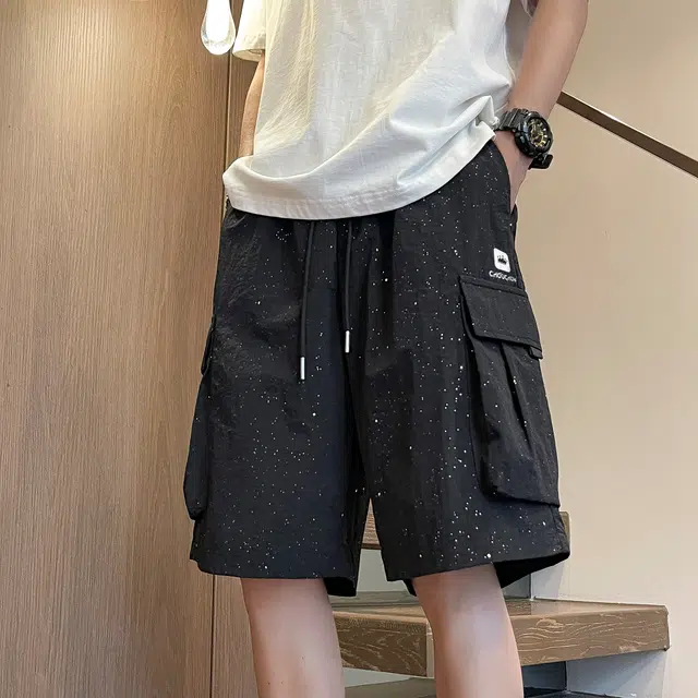 周同学 户外满天星复古纯色机能风多功能战术口袋百搭宽松运动休闲薄款透气舒适中腰五分工装短裤 男女同款