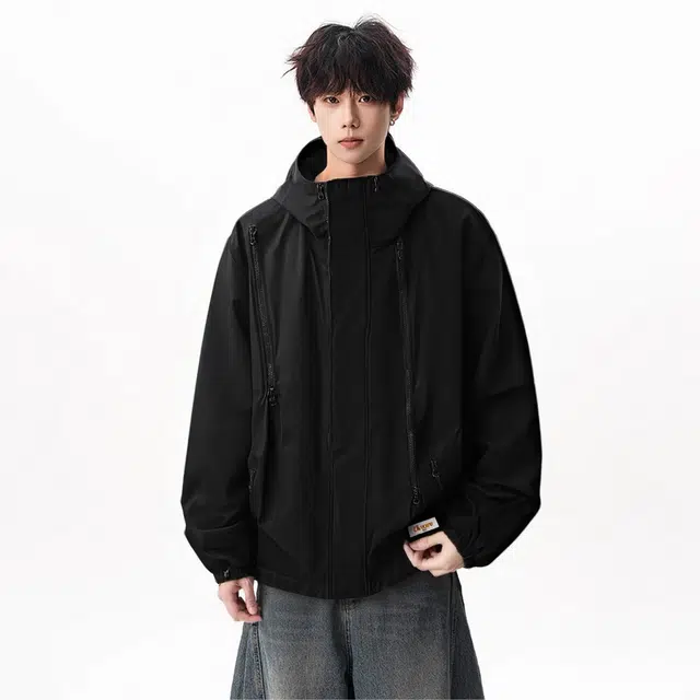 周同学  周杰伦 城市户外机能纯色简约宽松登山运动休闲连帽落肩  防水防风冲锋衣 男女同款