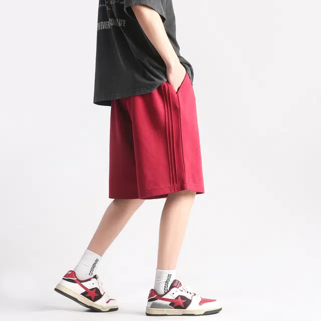 美式高街简约纯色舒适透气时尚百搭日常通勤夏季薄款大码运动百搭五分复古户外山系宽松中腰休闲短裤 男女同款