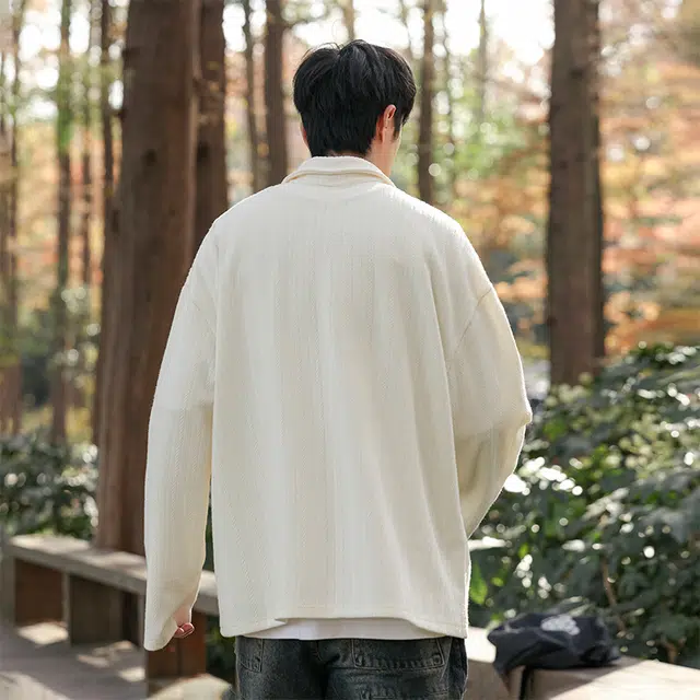 红蜻蜓 翻领条纹休闲宽松简约长袖卫衣 男女同款