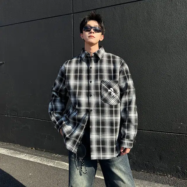 红蜻蜓 美式高街复古格子经典款慵懒时尚百搭休闲长袖衬衫 男女同款