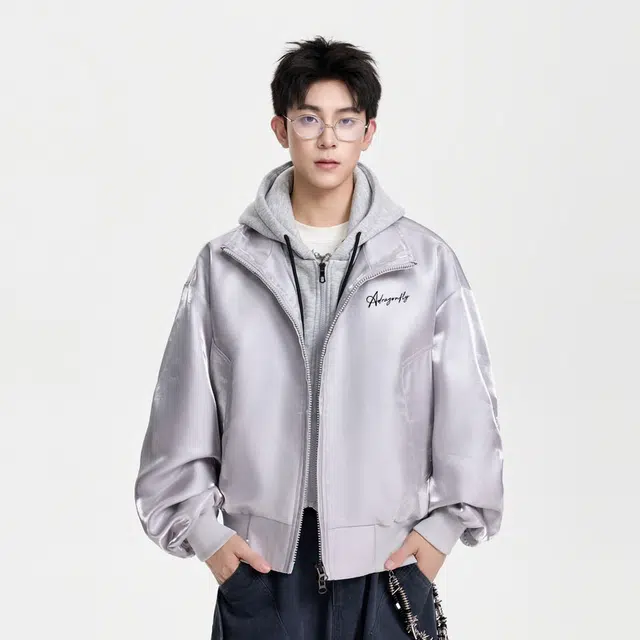 红蜻蜓 美式高街潮牌复古数字字母印花宽松百搭舒适防风保暖休闲棒球服连帽外套夹克 男女同款