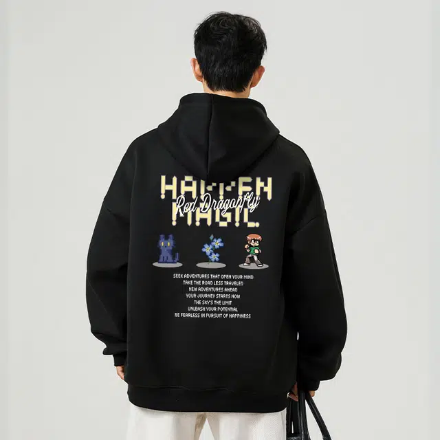 红蜻蜓 美式复古经典学院风品牌卡通创意图案设计印花宽松休闲纯色重磅通勤百搭舒适亲肤透气运动连帽套头卫衣 男女同款