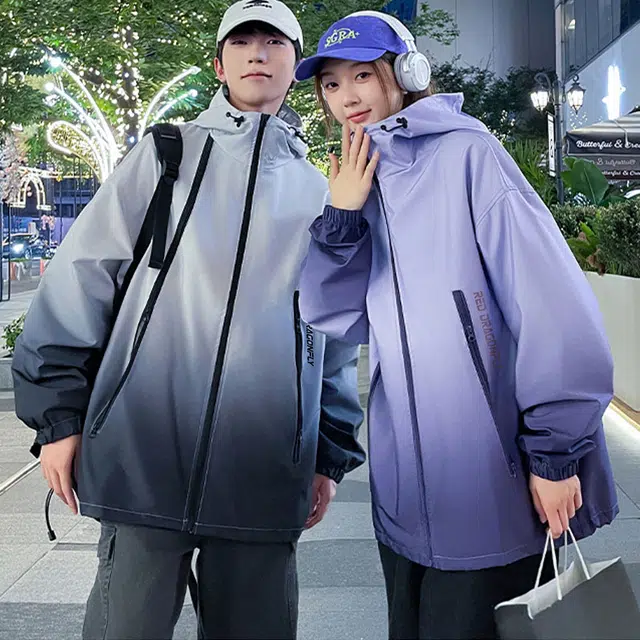 红蜻蜓 美式高街渐变潮牌复古数字字母印花宽松百搭舒适防风保暖休闲棒球服连帽外套夹克 男女同款