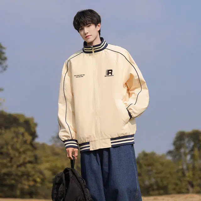 红蜻蜓 美式潮牌复古春秋外套男宽松工装拼色休闲情侣骑行服潮流夹克 男女同款