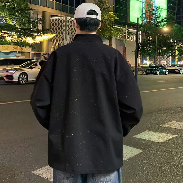 红蜻蜓 美式复古满天星双面穿设计感纯色简约高街防风无性别主义学院风户外通勤宽松休闲飞行员棒球服 夹克外套 男女同款