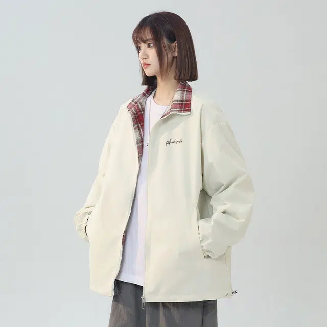 红蜻蜓 美式高街数字字母印花宽松百搭舒适防风防水休闲棒球服双面穿连帽夹克外套 男女同款