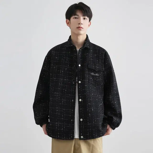 红蜻蜓 美式高街纯色字母做旧外套男秋冬季痞帅机车工装翻领休闲保暖上衣夹克 男女同款