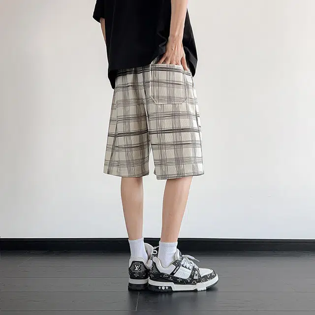 红蜻蜓 美式高街复古透气亲肤时尚棋盘格小众设计百搭五分休闲短裤 男女同款