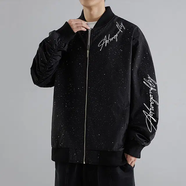 红蜻蜓 美式街头风高街满天星设计感纯色拉链复古数字字母印花宽松百搭舒适防风保暖休闲棒球服外套夹克 男女同款