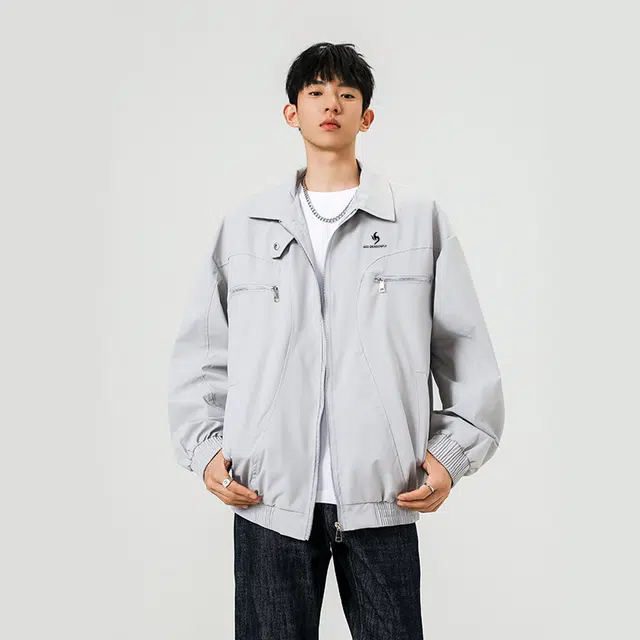 红蜻蜓 美式高街潮牌复古数字字母宽松百搭舒适防风保暖休闲翻领外套夹克 男女同款