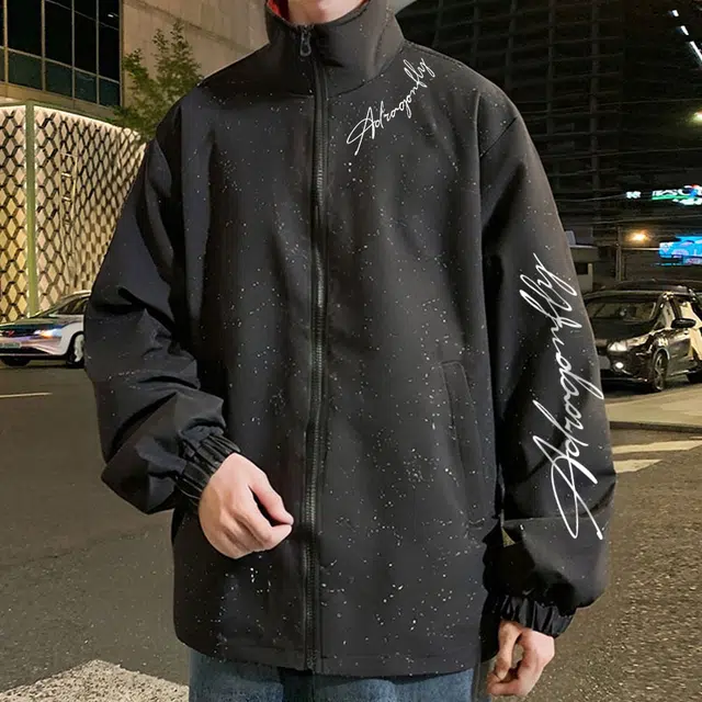 红蜻蜓 美式复古潮牌双面穿满天星设计感字母纯色简约高街防风无性别主义学院风户外通勤宽松休闲飞行员棒球服 夹克外套 男女同款