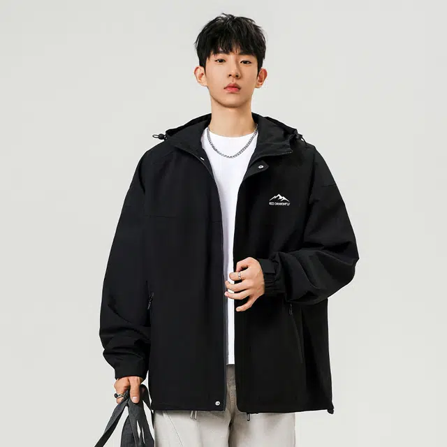 红蜻蜓 美式复古潮牌数字字母印花宽松百搭舒适防风保暖休闲棒球服连帽外套夹克 男女同款